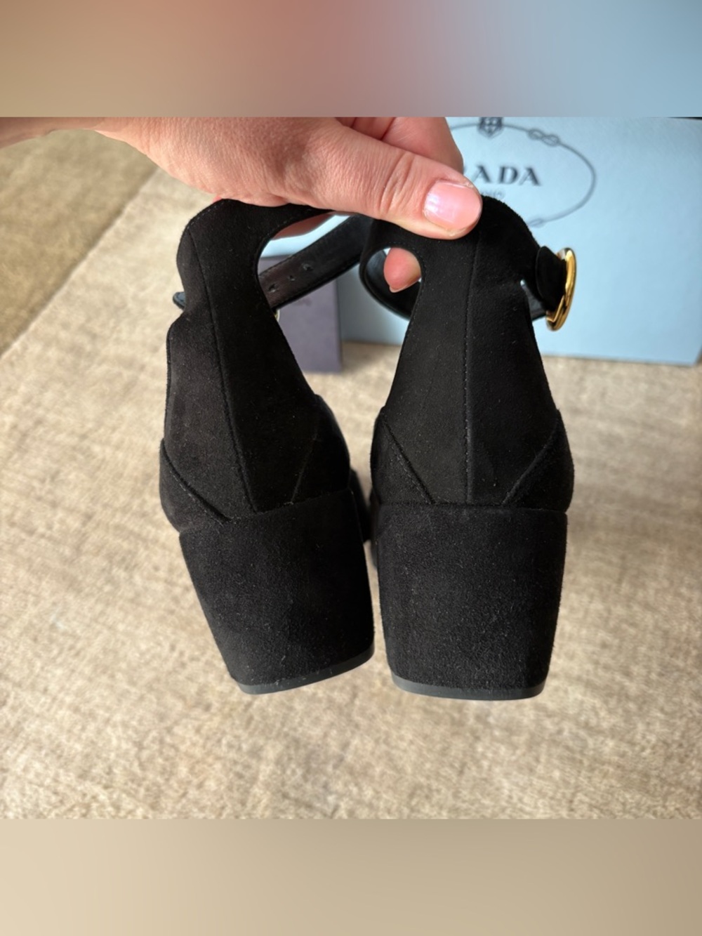 PRADA Black Suede Ankle Strap Heels 37 - Picture 8 of 9